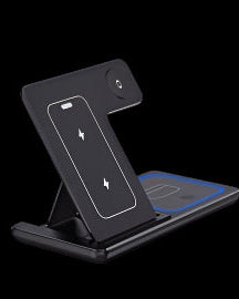 15W 3-in-1 LED Fast Wireless Charger Stand - Foldable Charging Station for Smartphones, iWatch, and AirPods Pro | UN World Store